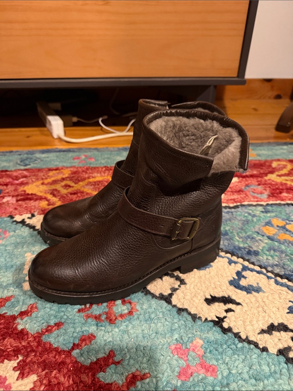 Frye Women’s Brown Shearling Lined Leather Ankle Boots